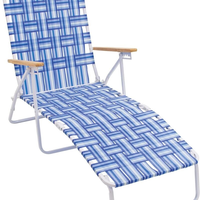 CAMP & GO 4-Position Folding Web Lawn Chair Outdoor Lounger, Blue/White undefined/White