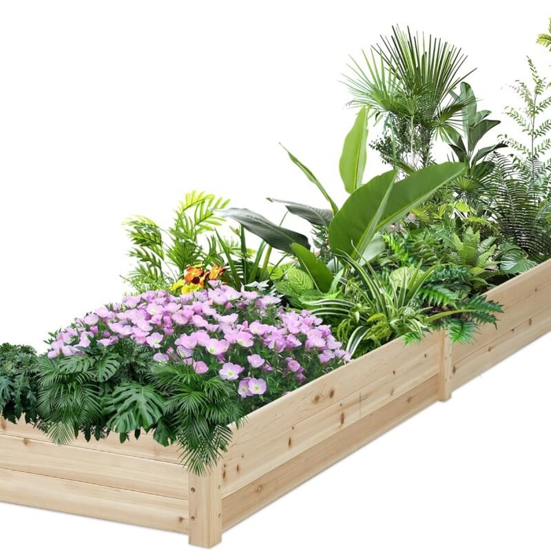 8 Feet Outdoor Wooden Raised Garden Bed, Elevated Planting Planter Box Kit for Vegetables Fruits Herb Grow Yard Gardening, Natural