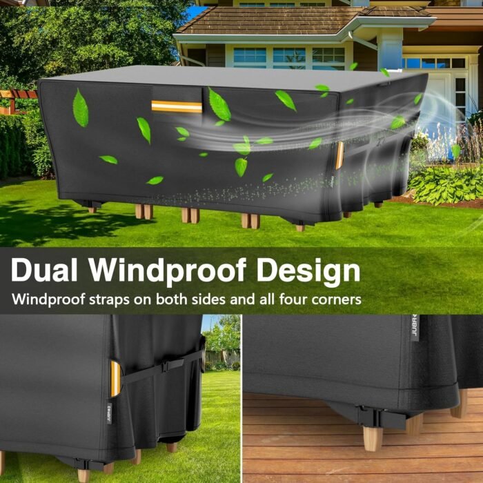 Waterproof Patio Furniture Table Covers Outdoor Rectangular Table and Chair Set Cover with Air Vent 420D For Rectangular/Oval Dining Coffee Tables Outdoor Sectional Sofa 74"L x 47"W x 28"H - Image 7