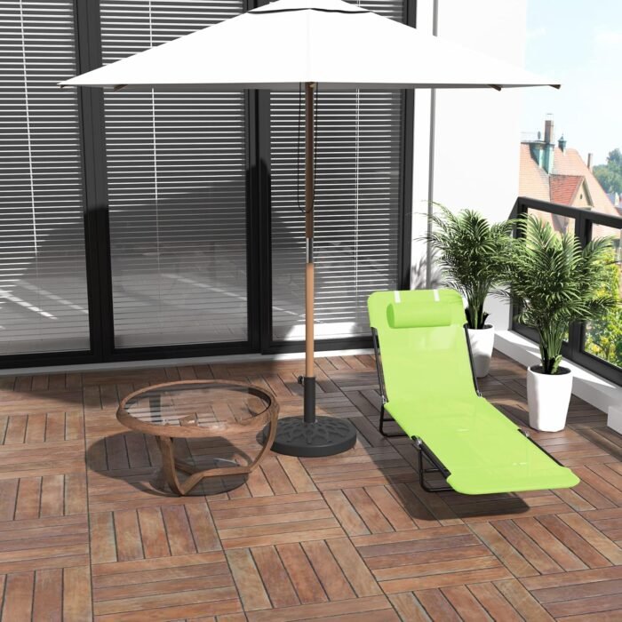 Outsunny Folding Chaise Lounge Chair, Pool Sun Tanning Chair, Outdoor Lounge Chair with Reclining Back, Breathable Mesh Seat, Headrest for Beach, Yard, Patio, Green - Image 7