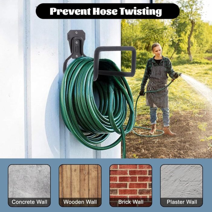 2 Pack Garden Hose Holder, Hose Reel Heavy Duty Hose Hanger, Wall Mounted Water Hose Holder Outdoor/Indoor Metal Durable Hose Hooks Ideal for Water Hose Storage Garden Yard Hold Max 154 Lbs- Black - Image 3
