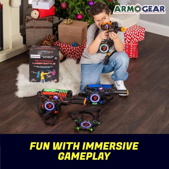 ArmoGear Laser Tag Guns - Set of 4 Rechargeable Kids Toys with Vests - Indoor and Outdoor Multiplayer Laser Tag Set for Kids, Teens, and Adults - Long Range 150 ft - Kids Games for Ages 8 and Up - Image 4