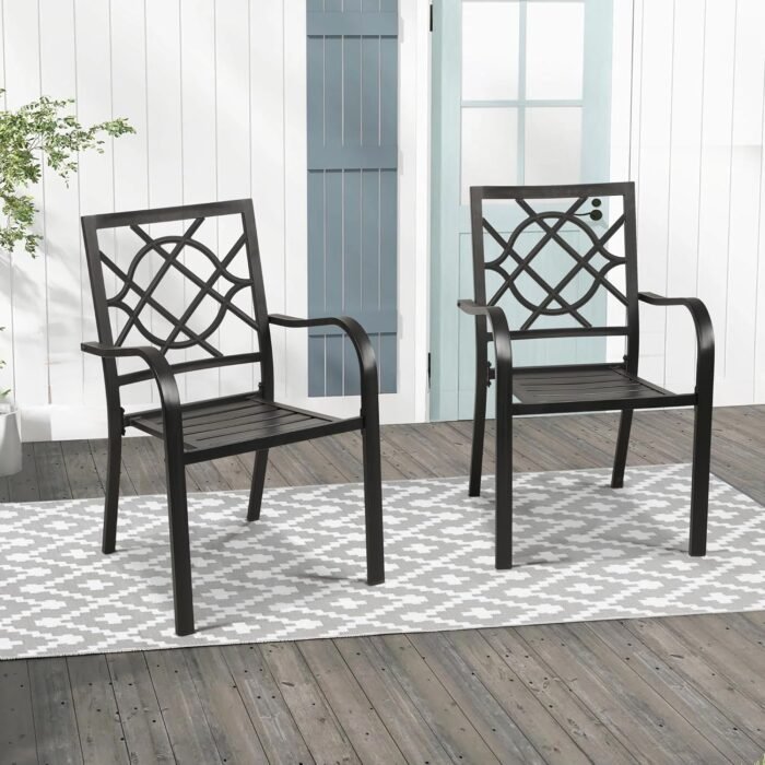 Incbruce 300lbs Patio Chairs Set of 2 Outdoor Dining Chairs, Metal Frame Stackable Patio Dining Chairs, Wrought Iron Black Outdoor Chairs with Armrest for Garden, Poolside, Backyard - Image 2