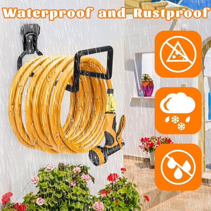 2pcs Garden Hose Holder Wall Mount - Metal Garden Hose Reel Sturdy Water Hose Holders for Outside Yard, Heavy Duty Hose Hanger for Water Hose Storage (2pcs Black) - Image 2
