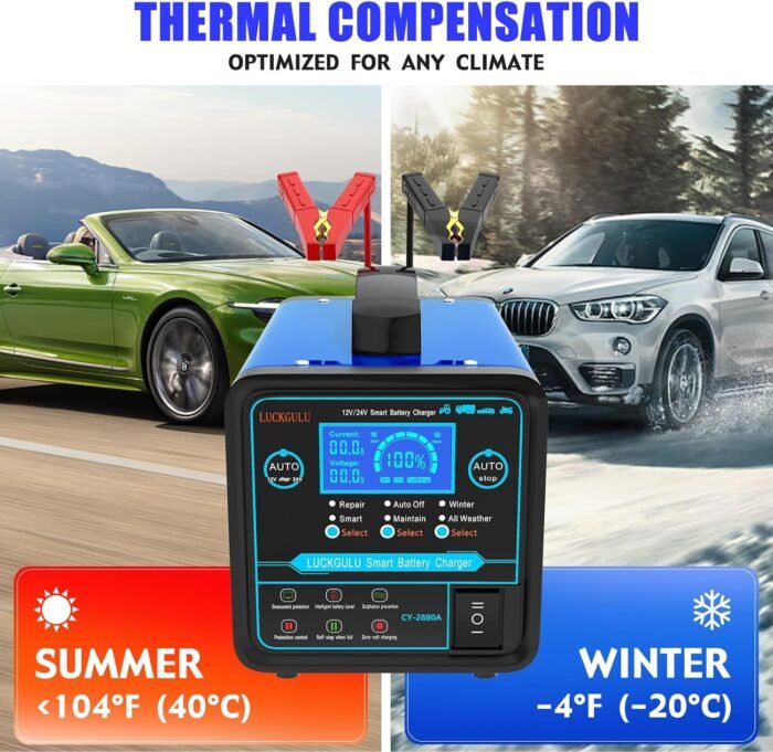 12V/24V Car Battery Chargers Heavy Duty, 0-20A Automatic Battery Maintainer with Auto Shutoffs, Repair, Winter Mode, High/Low Power Smart Trickle Charger and Desulfator,for Boat,Motorcycle,Lawn Mower - Image 5