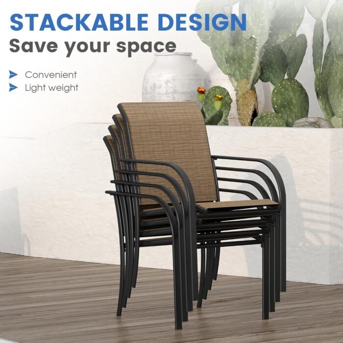 VICLLAX 11 Pieces Patio Dining Set for 10, Outdoor Furniture Set Includes 63" Round Patio Table and 10 Patio Sling Chairs, Patio Table and Chairs for Outsides, Black Table and Brown Chairs - Image 5