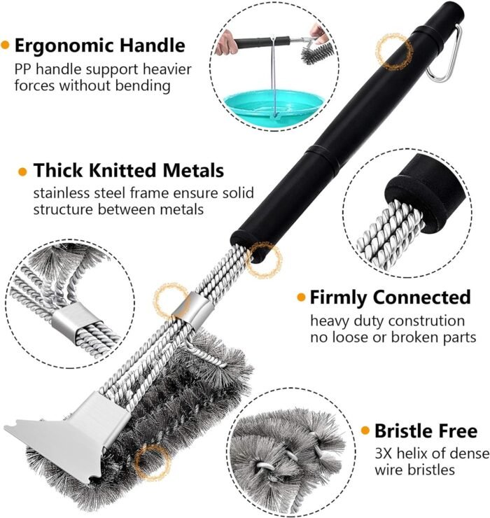 HaSteeL Grilling Utensil Set 18in, Stainless Steel BBQ Accessories Tools with Bag for Outdoor Cooking Camping, Heavy Duty Grill Spatula, Tong, Meat Fork, Basting Brush, Cleaning Brush, Man’s Gift - Image 3