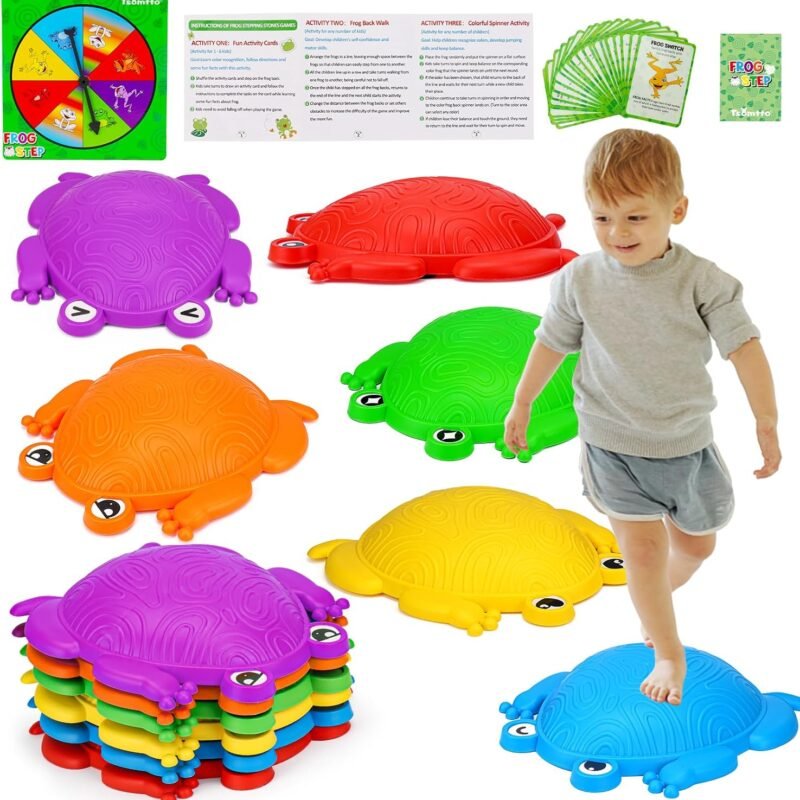 Tsomtto Kids Stepping Stones 6Pcs Frog Balance Stones Outside Game Ages 3-5 4-8 Plastic Jumping Step Stone Up to 265lbs Indoor Outdoor Sensory Play Toys Toddler Obstacle Course 3 4 5 6 7 Year Old