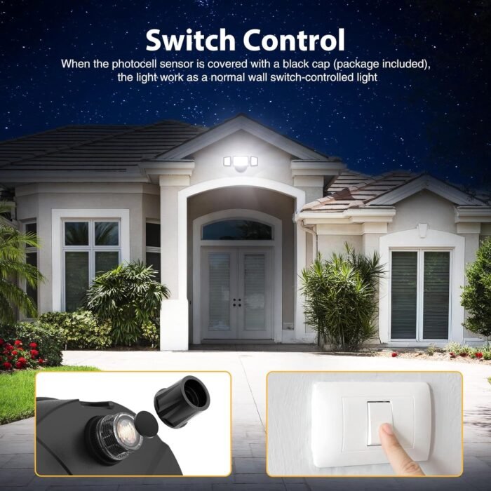 Onforu 60W LED Dusk to Dawn Flood Lights, 6000LM Exterior Security Outdoor Lighting, IP65 Waterproof Outdoor 3 Adjustable Heads Photocell Light Fixture, 6500K White Floodlight for Garage, Patio, Yard - Image 3