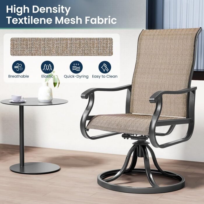 Amopatio Patio Swivel Chairs Set of 2, Outdoor Swivel Rocker Dining Chairs with All Weather Textilene High Back & Metal Frame, for Backyard Deck Lawn Garden, Brown - Image 5