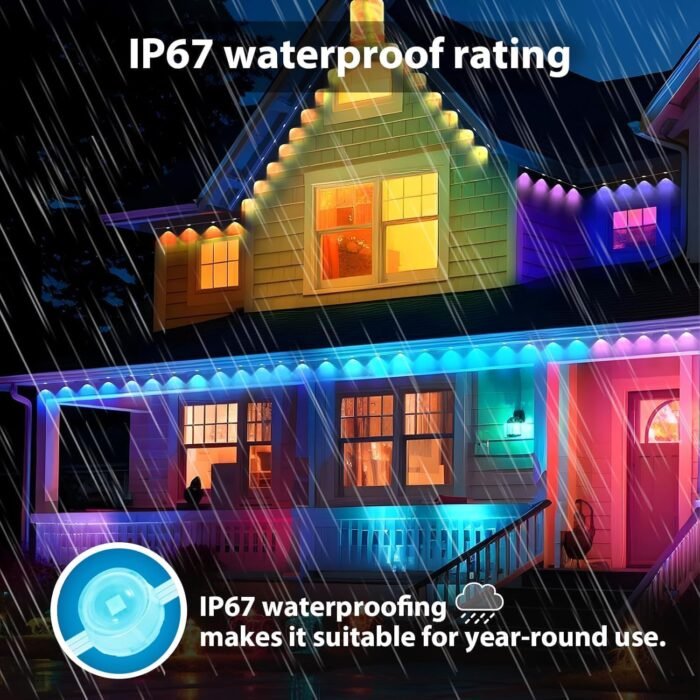 100FT Permanent Outdoor Lights,RGB Eaves Lights with App Control Remote,DIY Scene Modes IP67 Waterproof Outdoor Under Eave Lighting,Outdoor Lights for Outdoor Decor,Garden Decor,House,Party,Holiday - Image 4