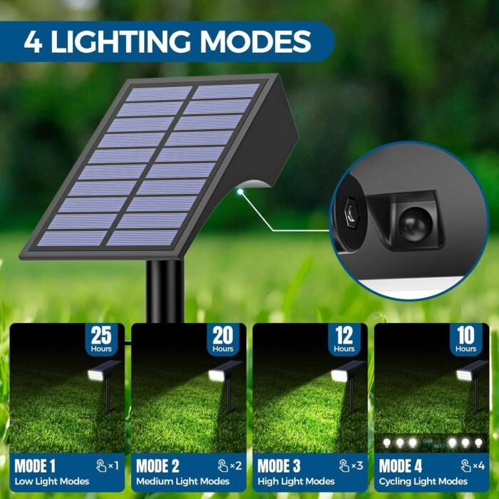 Solar Spot Lights Outdoor Waterproof, [12 Pack/4 Modes] Landscape Lighting Spotlights, Auto On/Off LED Solar Powered Yard Garden Flood Solar Light for Outside Pathway Wall Tree Pool,Cool White - Image 3