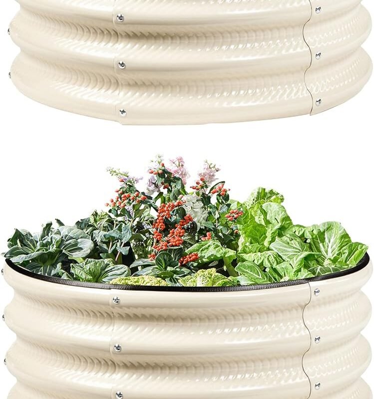 2Pack 2x2 FT Round Raised Garden Bed, Galvanized Planter Raised Beds for Outdoor Vegetables, Flowers & Herbs, Heavy-Duty Metal Raised Garden Beds, Rust-Resistant & Easy Assembly(White)