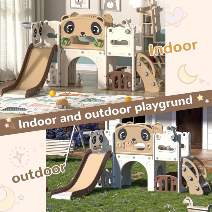 9 in 1 Toddler Slide and Climber Playset Indoor Outdoor Kids Slide with Basketball Hoop,Telescope and Storage Space, Freestanding Backyard Playground for Children Age 1-6 - Image 5