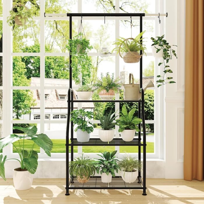 Simple Trending Plant Stand Indoor Outdoor, Heavy Duty Metal 3 Tiered Hanging Plant Shelf for Multiple Flower Planter Holder Tall Large Rack for Living Room Garden Balcony, Black - Image 3