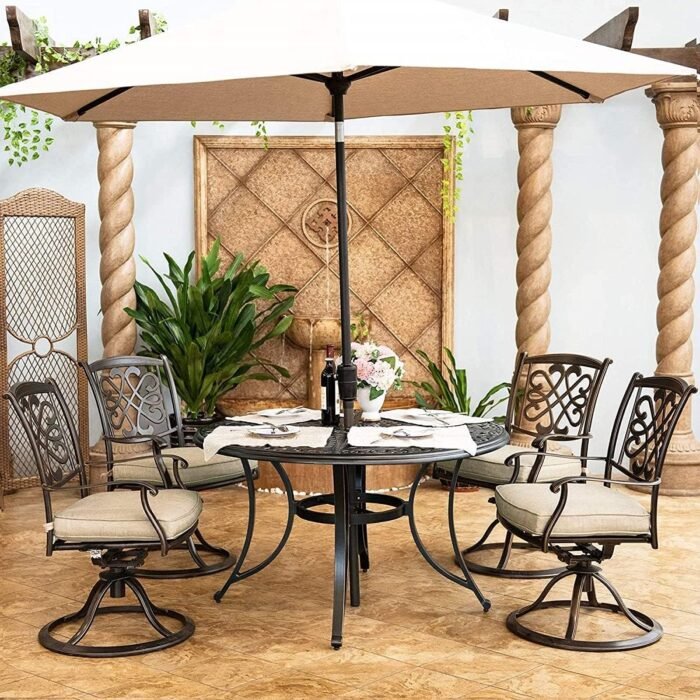DALI 5 Piece Outdoor Dining Set Patio Furniture, Deep Cushioned Aluminum Swivel Rocker Chair Set with 48 inch Round Alum Casting Table - Image 3