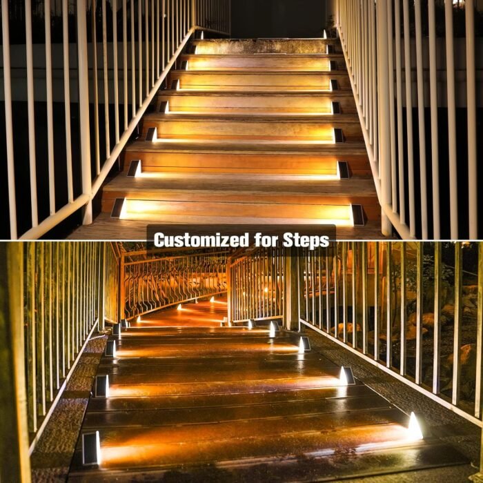 VOLISUN Outdoor Stair Lights 8 Pack, Solar Step Lights Waterproof IP67,80 Lumen, Led Step Lights Outdoor for Garden Backyard Stair, Staircase, Front Step, Front Porch and Deck(Warm White) - Image 2