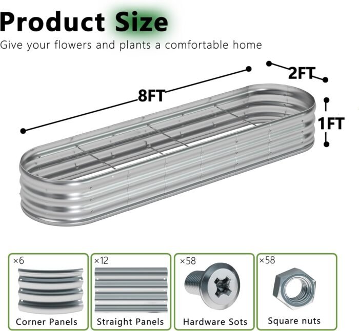 8x2x1FT Galvanized Raised Garden Bed Kit,Vegetable Boxes-Oval Metal Flower Box,Large Planter Raised Beds Outdoor Garden for Planting,Fruit,Herb-Sliver - Image 2