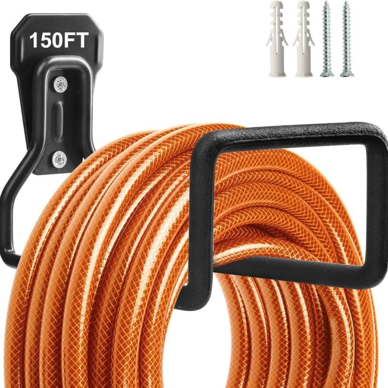 Garden Hose Holder, Heavy Duty Garden Hose Reel Wall Mount Water Hose Holder for Outdoor, Outside Yard & Garden, Garden Hose Storage for Water Hose, Extension Cords, 1 Pack