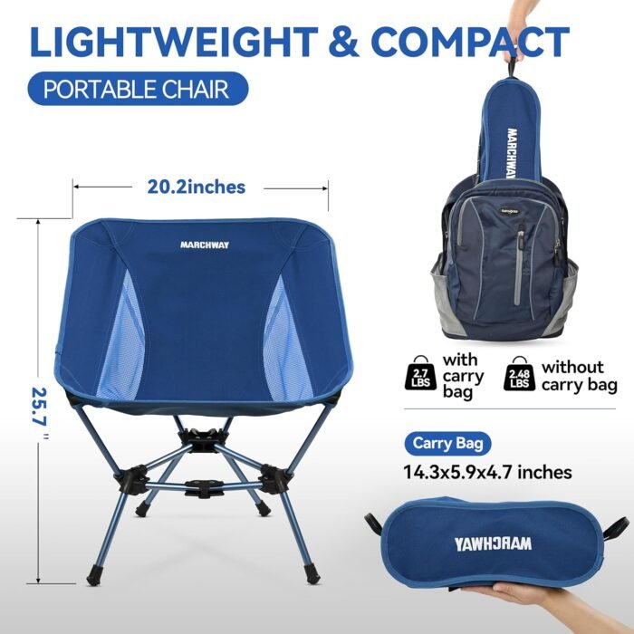 MARCHWAY Lightweight Folding Camping Chair, Stable Portable Compact for Outdoor Camp, Travel, Beach, Picnic, Festival, Hiking, Backpacking, Supports 330Lbs (Dark Blue) - Image 3