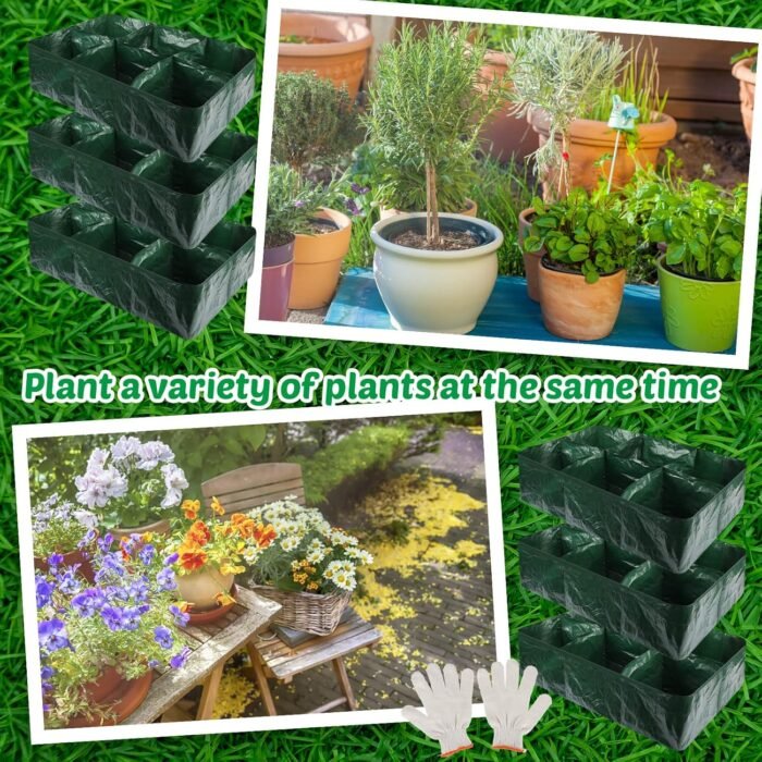 6 Pack 35 Gallon Raised Garden Beds Rectangle Garden Planting Bed with 6 Divided Grids Drainage Holes 4 Pcs White Gloves Warehouse Gloves for Vegetables Flowers Tomatoes Herb (Polypropylene, Cotton) - Image 7