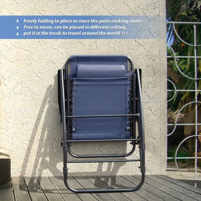 Devoko Patio Rocking Zero Gravity Chair Outdoor Wide Recliner Chair for Lawn Beach Camping Poolside with Headrest Pillow (Light Blue) - Image 6