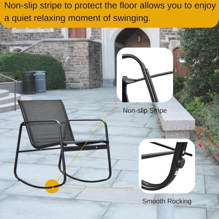 DWVO 4-Piece Patio Furniture Set, Textilene Conversation Set with 2 Rocking Chairs and Tempered Glass Coffee Table, Perfect for Indoor Patio Lawn Garden Poolside, Black - Image 5