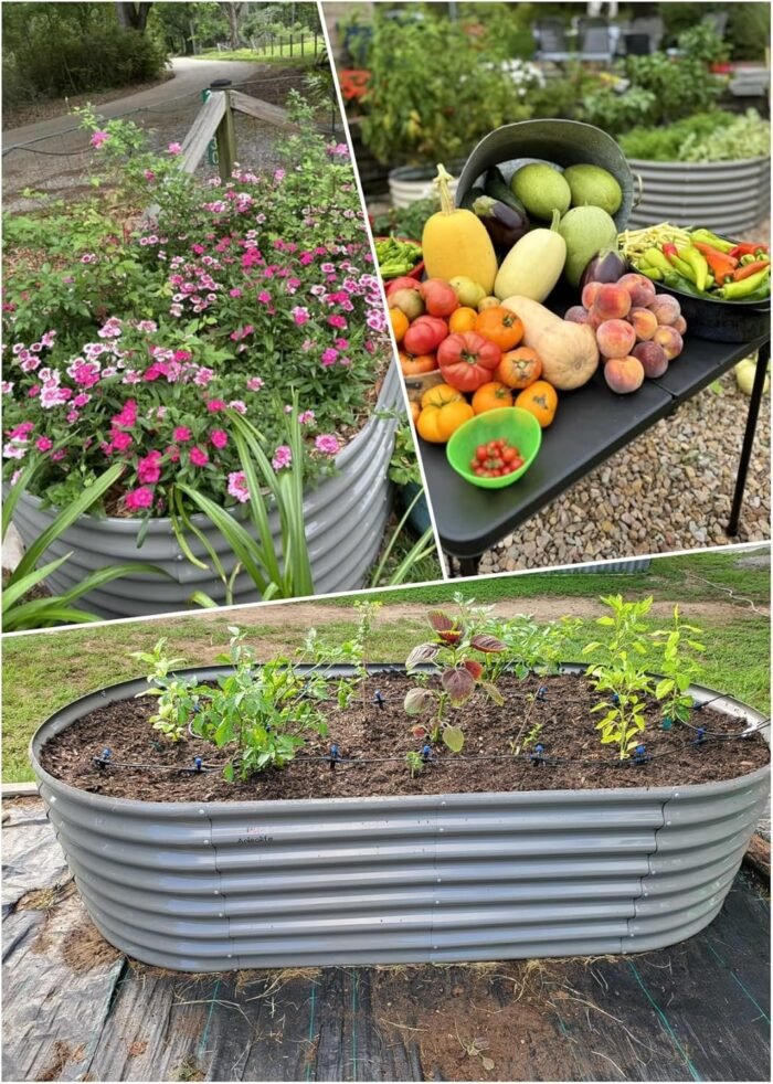 A ANLEOLIFE 6-Set 8X4X2 ft Galvanized Raised Garden Bed Kit, Oval Metal Deep Root Planters for Outdoor Plants, Quartz Grey - Image 6