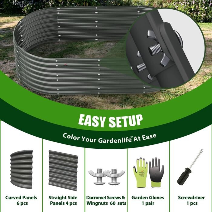 A ANLEOLIFE 6-Set 8X4X2 ft Galvanized Raised Garden Bed Kit, Oval Metal Deep Root Planters for Outdoor Plants, Quartz Grey - Image 8