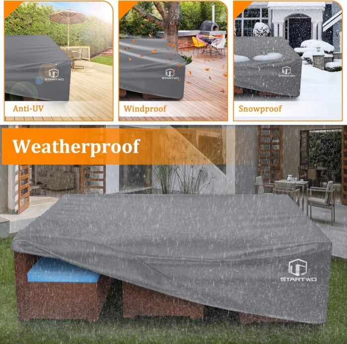 STARTWO Patio Furniture Covers Waterproof Outdoor Lawn Furniture Set Cover for 7-12 Piece Sectional Sofa, Conversation Set Garden Dining Tables Chairs,Grey - Image 6