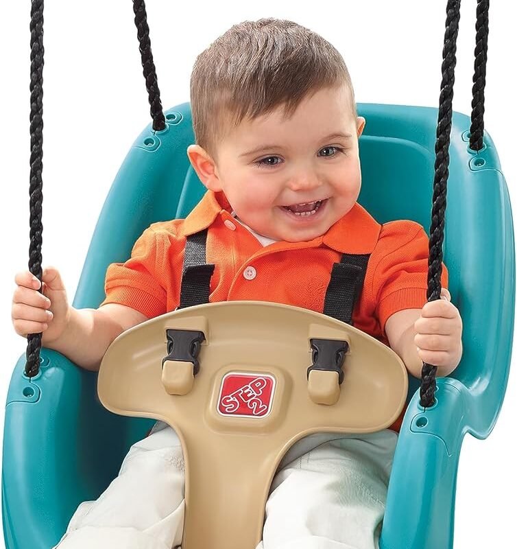 Step2 Infant to Toddler Swing, Baby Outdoor Swing, Backyard Bucket Style Swing Seat, Secure Harness, Outside Weather-Resistant Rope, Attach to Playset, For Toddlers 9 Months -3 Years Old