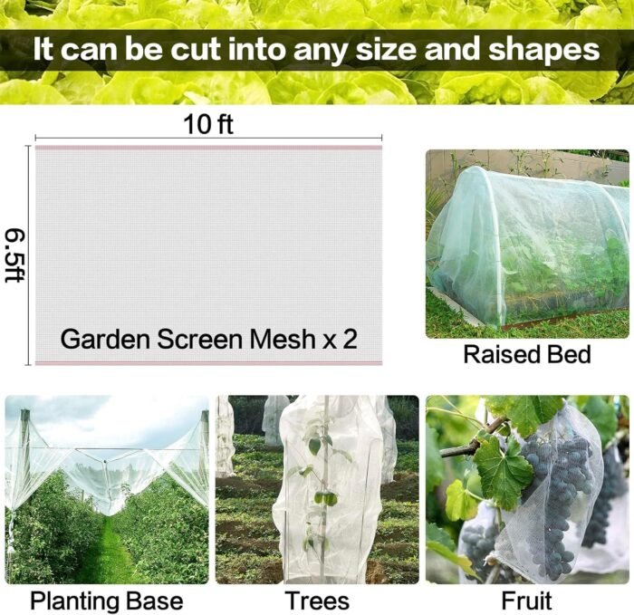2 Pack10 ft x 6.5ft Garden Netting, Fine Garden Screen Mesh, Plant Covers to Keep Small Animals Out, Garden Barrier Netting for Patio Raised Bed Garden Hoops Vegetables Fruits Flowers Protection - Image 6