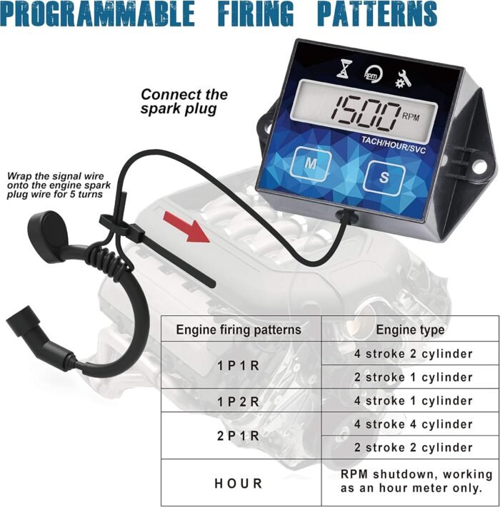 Runleader Small Engine Hour Meter, Digital Tachometer, Maintenance Reminder, Battery Replaceable, User Shutdown, Use for ZTR Lawn Mower Tractor Generator Marine Outboard ATV (1) - Image 4