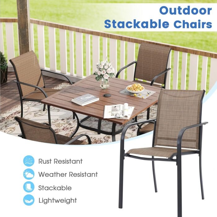 VICLLAX 11 Pieces Patio Dining Set for 10, Outdoor Furniture Set Includes 63" Round Patio Table and 10 Patio Sling Chairs, Patio Table and Chairs for Outsides, Black Table and Brown Chairs - Image 6