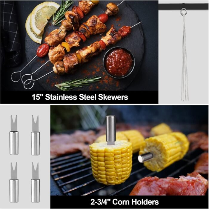 HAUSHOF Large Grilling Accessories, BBQ Grill Set, Heavy Duty Stainless Steel Barbecue Utensils with 16-1/2" Spatula, Brush, Fork, Tongs, Skewers, Thermometer, Bag, Ideal Gift, 15PCS - Image 6