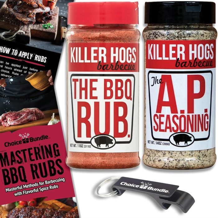 Killer Hogs AP All Purpose Seasoning & BBQ Rub Premium Barbecue Variety 2 Pk Choice Bundle (25 oz) + BBQ Guide & Keychain Bottle Opener (4 Items)!