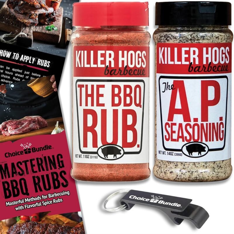 Killer Hogs AP All Purpose Seasoning & BBQ Rub Premium Barbecue Variety 2 Pk Choice Bundle (25 oz) + BBQ Guide & Keychain Bottle Opener (4 Items)!