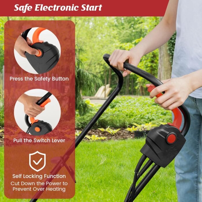 Goplus Electric Lawn Mower, Versatile Corded Lawn Mower with Grass Collection Box, 12 AMP Motor, 14" Cutting Deck, 3 Adjustable Cutting Positions, Walk-Behind Lawnmower for Garden Farm Yard - Image 6