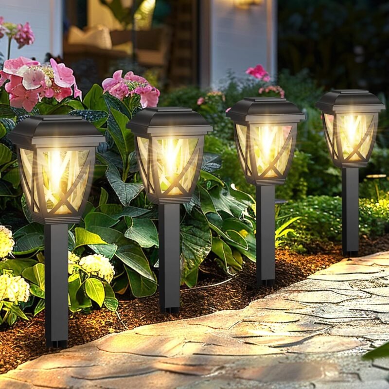 Derynome Solar Lights Outdoor, 10 Pack Solar Garden Lights, Waterproof Solar Pathway Lights for Outside, Outdoor Lights for Garden, Yard, Patio, Landscape, Planter, Walkway Decor, Black, PL001