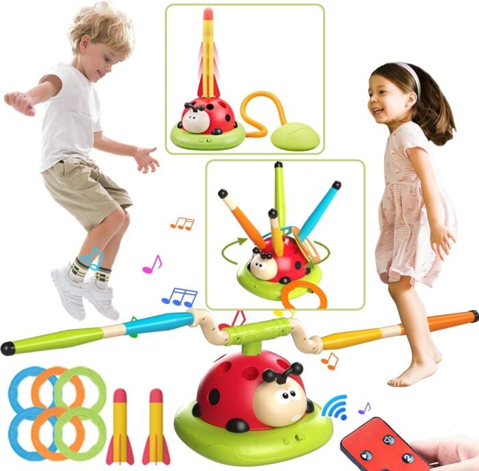 Engfa 3 In 1 Musical Jump, Toss Ring Game Toys, Stomping Launch Rocket Launcher for Kids Toys for Girls Boys 3-5, Sports & Outdoors Toys for Ages 5-7 with Remote Control Outside Toys for Kids Ages 4-8