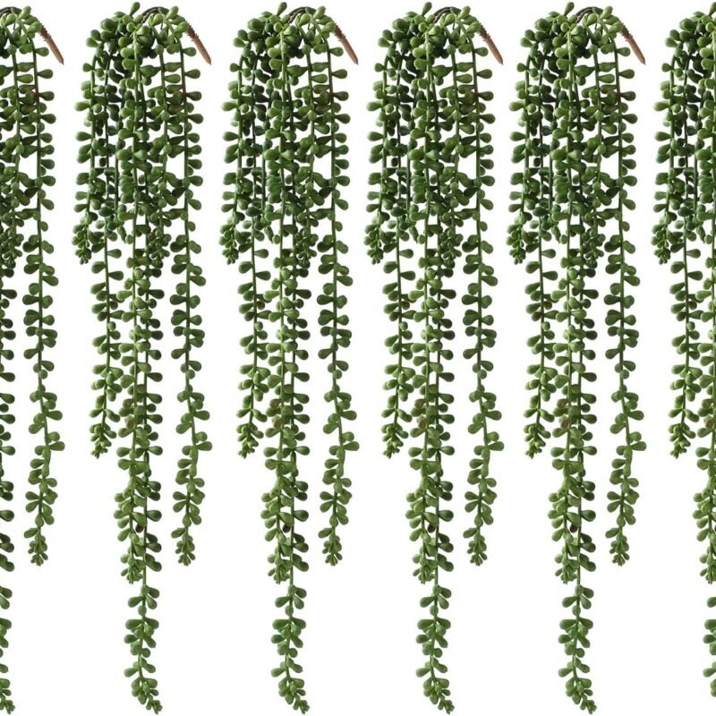6 Pcs Artificial Succulents Hanging Plants, Fake String of Pearls Greenery Plants,Decoration for Wall, Home,Garden,Indoor and Outdoor