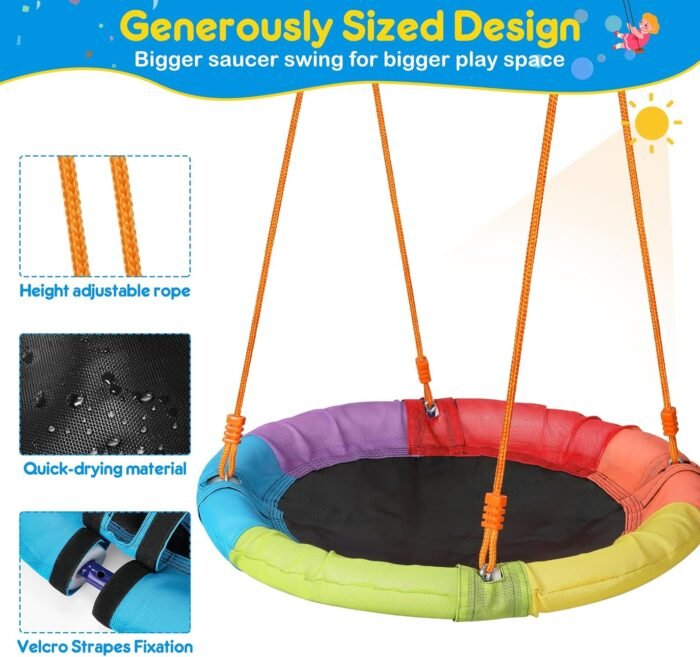 Swing Set with Stand for Kids, Heavy Duty Metal A-Frame Out Playset Holds 440 lbs, Swing Stand with 32" Saucer Seat and 26.2" Seat, Outdoor Swing Sets for Backyard - Image 4
