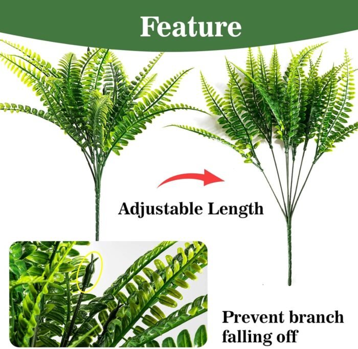 10PCS Fake Fern Outdoors - Ferns Artificial Plants for Outdoor Ferns That Look Real Boston Faux Fern Stems Indoor Nearly Natural UV Resistant Outdoor Plants Artificial for Porch Greenery Decor - Image 4