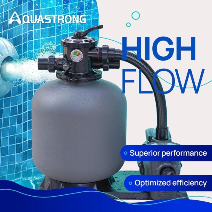 AQUASTRONG Sand Filter Pump for Above Ground Pool with Timer, 18in, 1.5 HP, Max 8100GPH for Pools Up to 28000GAL, 6-Way Valve, Enhanced Circulation for Crystal-Clear Pool - Image 7