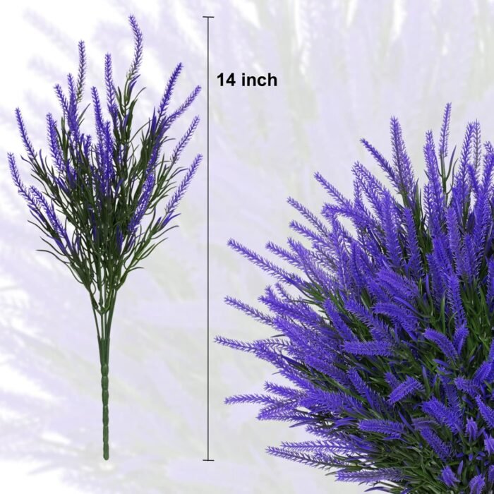12 Bundles Fake Outdoor Flowers UV Resistant Plants Artificial Lavender Faux Plastic Shrubs Window Box Garden Porch Home Decor(Purple) - Image 5