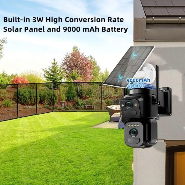 4K 8MP Solar Security Cameras Wireless Outdoor Battery Powered, 5GHz&2.4GHz Dual Lens Bullet & 360°PTZ Linkage Outdoor Security Camera with Solar Panel, Digital Zoom, Color Night Vision, PIR Sensors - Image 6
