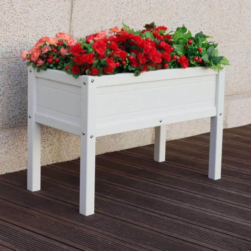 HDPE Raised Garden Bed, Elevated Planter Box with Legs, Outdoor All-Weather Garden Box for Seeds, Herb, Flower, Vegetables (White)