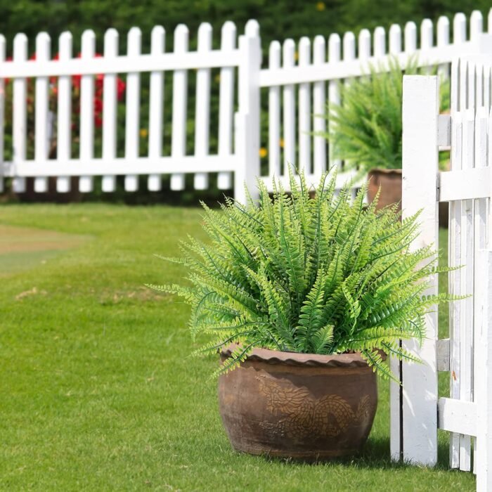 12 Bundles Artificial Plants, Fake Boston Fern Greenery Outdoor UV Resistant No Fade Faux Plastic Plants Garden Porch Window Box Decorating… - Image 3