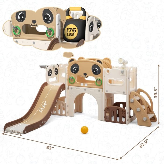 9 in 1 Toddler Slide and Climber Playset Indoor Outdoor Kids Slide with Basketball Hoop,Telescope and Storage Space, Freestanding Backyard Playground for Children Age 1-6 - Image 8