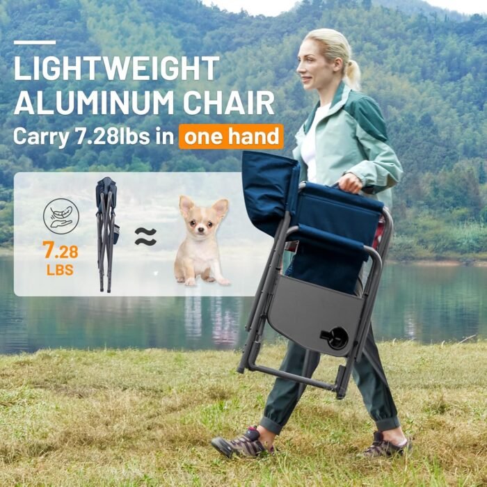 TIMBER RIDGE Lightweight Oversized Camping Chair, Portable Aluminum Directors Chair with Side Table Detachable Side Pocket for Outdoor Camping, Lawn, Picnic, Support 400lbs Blue 2 Pack - Image 4